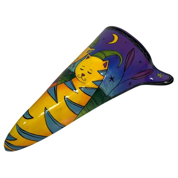 Ceramic Wall Pocket Vase Abstract Cats, Moon, Stars Theme Terri Kern RCS VTG - Picture 2 of 6